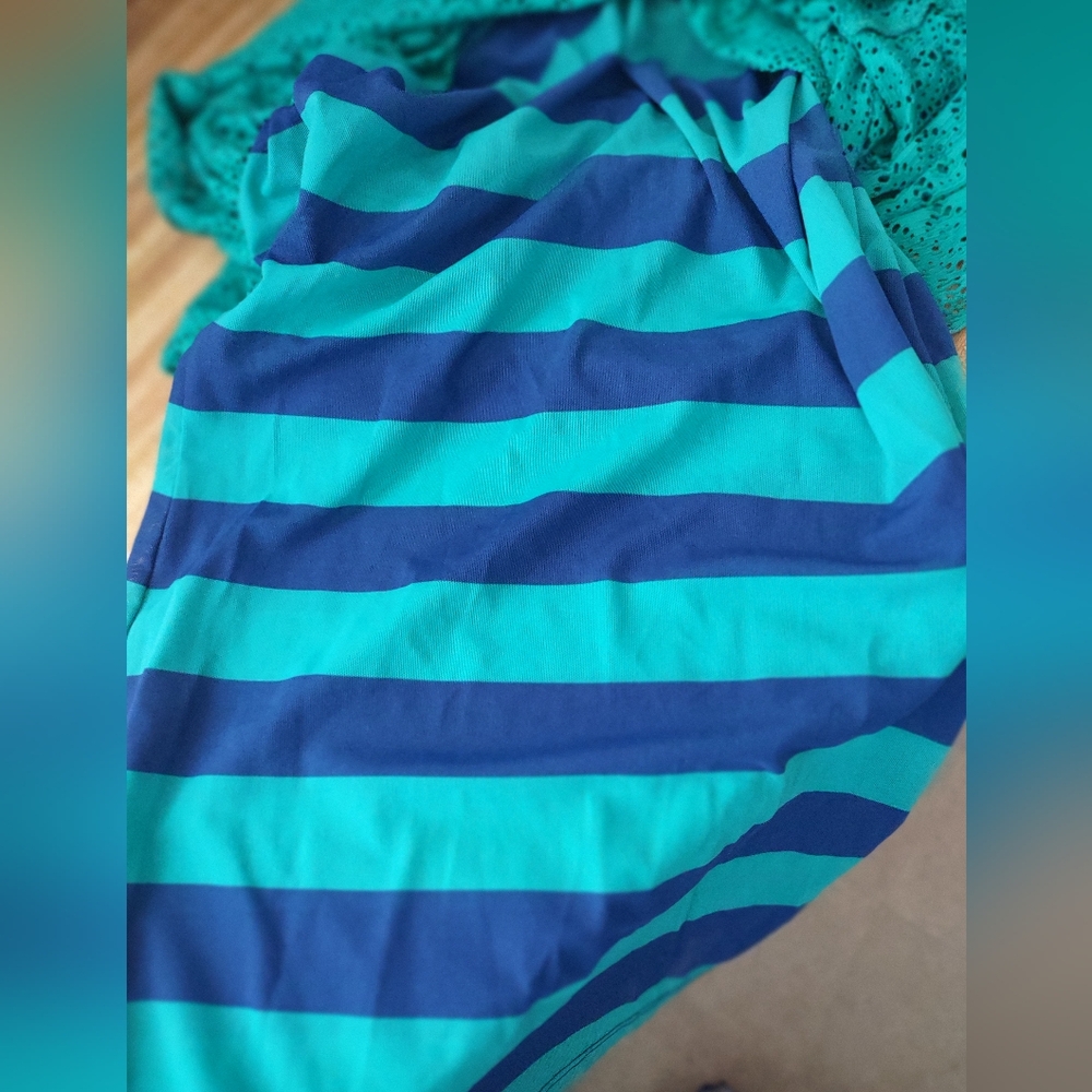 Title Nine Swimsuit Cover Up Size Small Beach Hooded Dress Turquoise/Blue Stripe - Picture 7 of 11